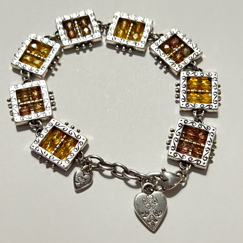 Brighton Vintage Silver-Tone Amber Colored Crystals Stones Bracelet